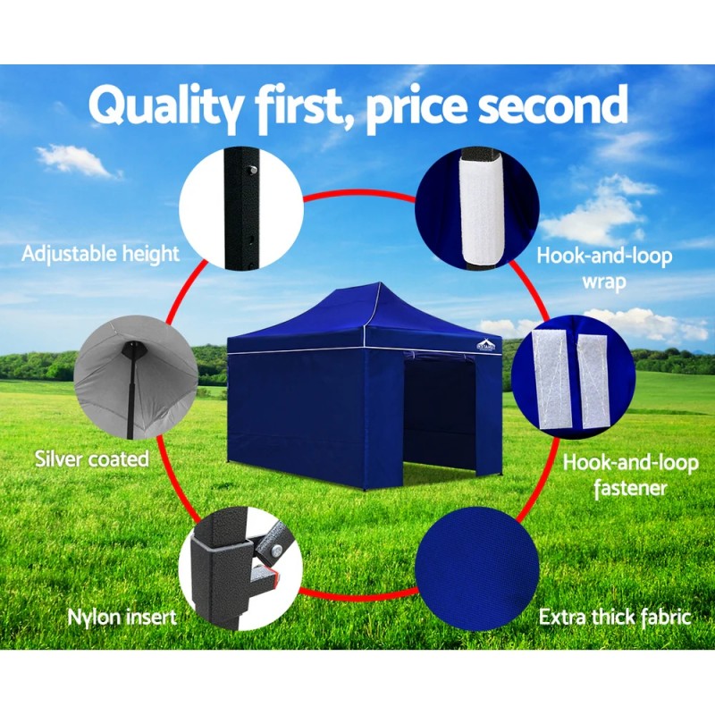 Instahut Gazebo 3x4.5 Pop Up Marquee Folding Tent Wedding Gazebos Camping Outdoor Shade Canopy Blue Instahut Gazebo 3x4.5 Pop Up Marquee Folding Tent Wedding Gazebos Camping Outdoor Shade Canopy Blue