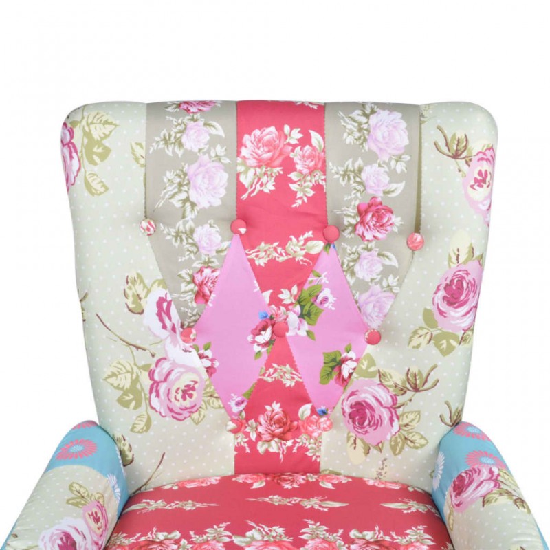 French Chair with Patchwork Design Fabric French Chair with Patchwork Design Fabric