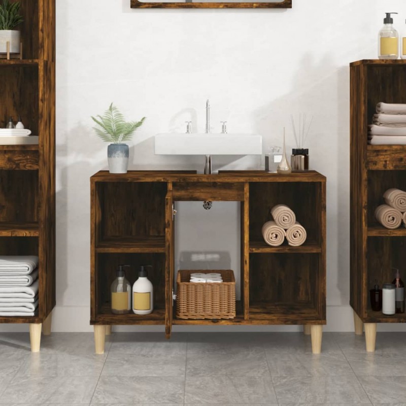 Sink Cabinet Smoked Oak 80x33x60 cm Engineered Wood Sink Cabinet Smoked Oak 80x33x60 cm Engineered Wood