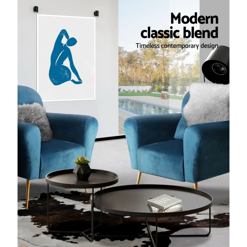 Artiss Armchair Lounge Chair Accent Chairs Armchairs Sofa Navy Velvet Cushion Artiss Armchair Lounge Chair Accent Chairs Armchairs Sofa Navy Velvet Cushion