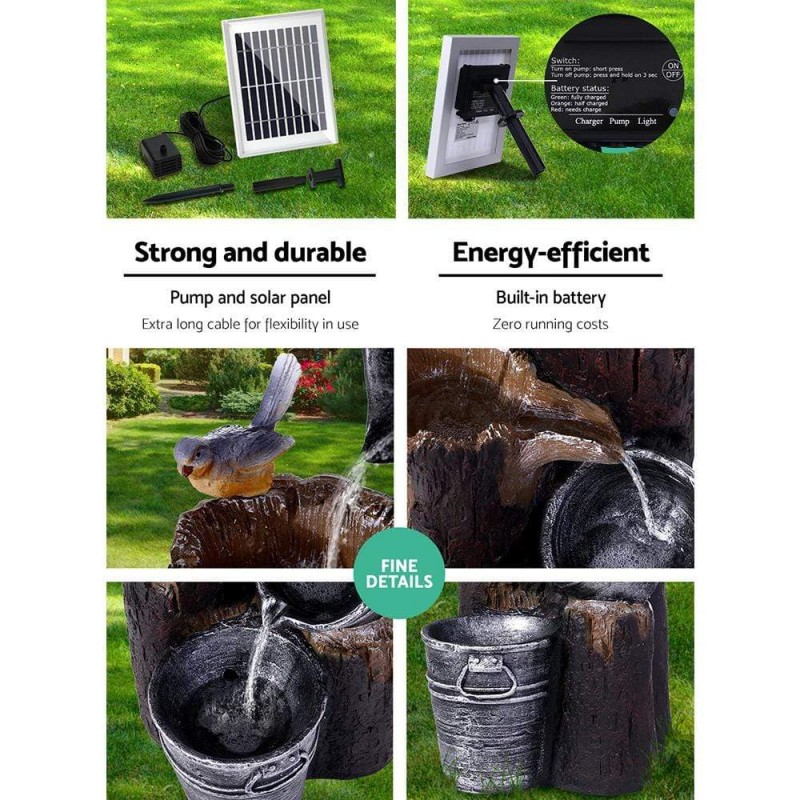 Gardeon Solar Water Feature with LED Lights 3-Tier Buckets 76cm Gardeon Solar Water Feature with LED Lights 3-Tier Buckets 76cm