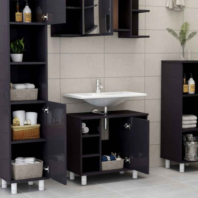 Bathroom Cabinet High Gloss Grey 60x32x53.5 cm Engineered Wood Bathroom Cabinet High Gloss Grey 60x32x53.5 cm Engineered Wood