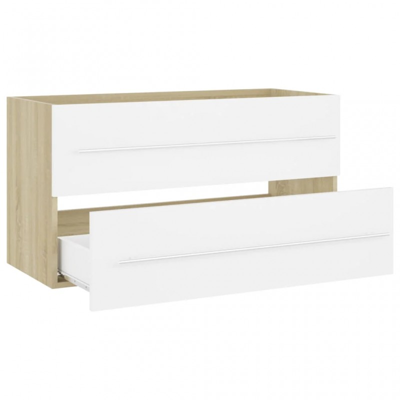 2 Piece Bathroom Furniture Set White and Sonoma Oak Engineered Wood 2 Piece Bathroom Furniture Set White and Sonoma Oak Engineered Wood