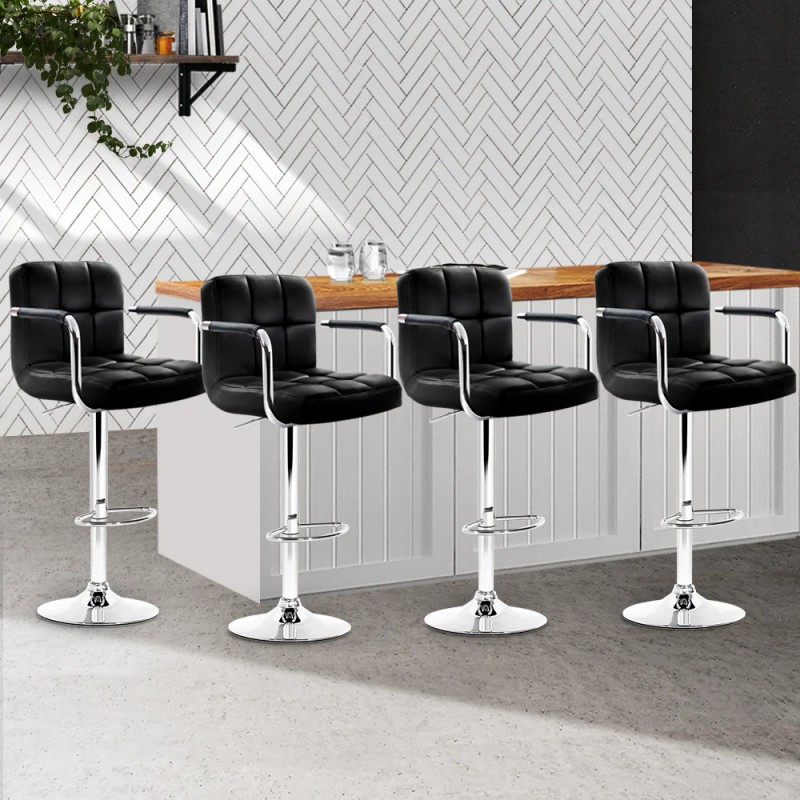 Artiss 4x Bar Stools Leather Gas Lift w/Armrest Black Artiss 4x Bar Stools Leather Gas Lift w/Armrest Black