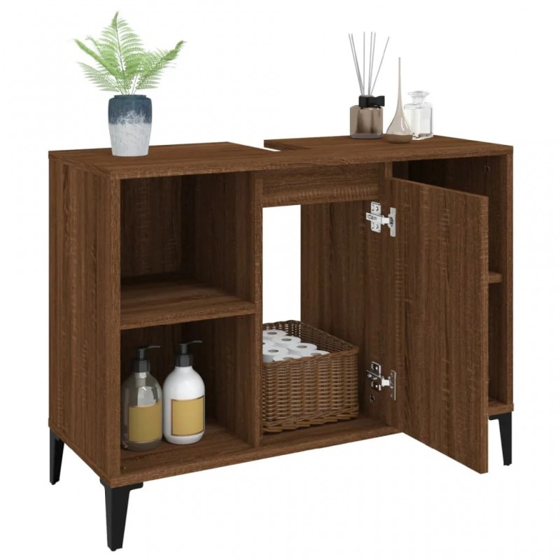 Sink Cabinet Brown Oak 80x33x60 cm Engineered Wood Sink Cabinet Brown Oak 80x33x60 cm Engineered Wood