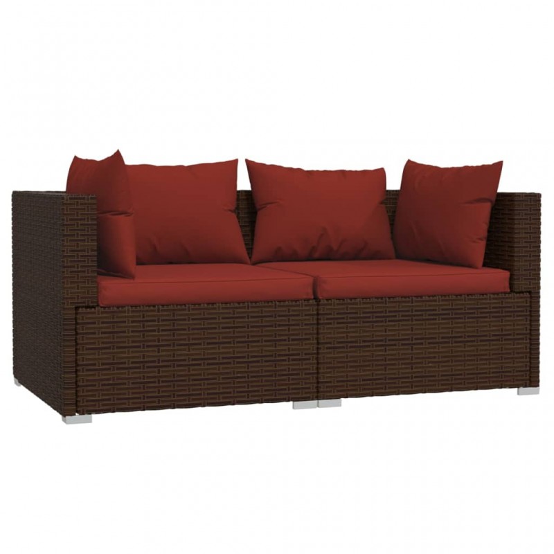 2-Seater Sofa with Cushions Brown Poly Rattan 2-Seater Sofa with Cushions Brown Poly Rattan