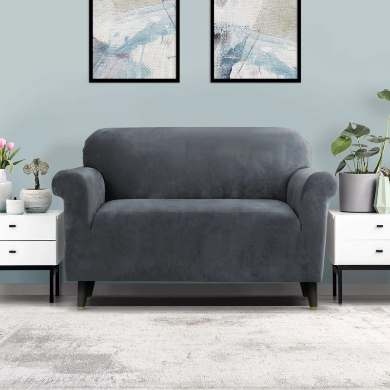 Artiss Sofa Cover Couch Covers 2 Seater Velvet Grey Artiss Sofa Cover Couch Covers 2 Seater Velvet Grey