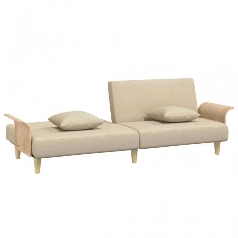 Sofa Bed with Armrests Cream Fabric Sofa Bed with Armrests Cream Fabric