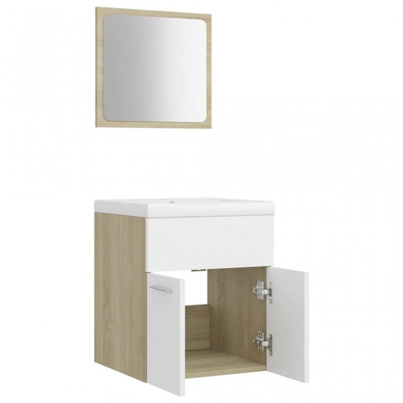 Bathroom Furniture Set White and Sonoma Oak Engineered Wood Bathroom Furniture Set White and Sonoma Oak Engineered Wood