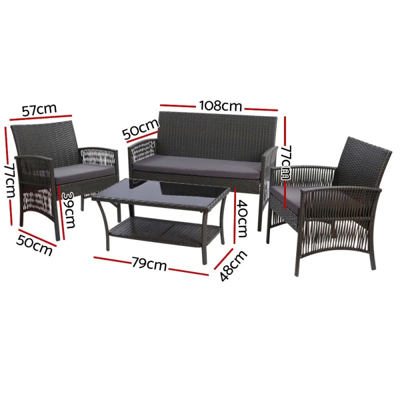 Gardeon 4PCS Outdoor Sofa Set with Storage Cover Wicker Harp Chair Table Grey Gardeon 4PCS Outdoor Sofa Set with Storage Cover Wicker Harp Chair Table Grey