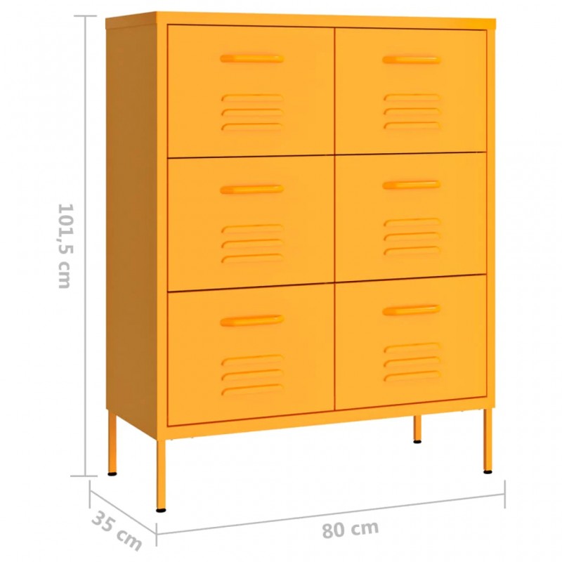Drawer Cabinet Mustard Yellow 80x35x101.5 cm Steel Drawer Cabinet Mustard Yellow 80x35x101.5 cm Steel