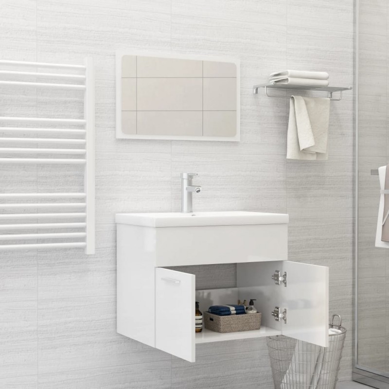 2 Piece Bathroom Furniture Set High Gloss White Engineered Wood 2 Piece Bathroom Furniture Set High Gloss White Engineered Wood