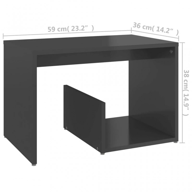 Side Table High Gloss Grey 59x36x38 cm Engineered Wood Side Table High Gloss Grey 59x36x38 cm Engineered Wood