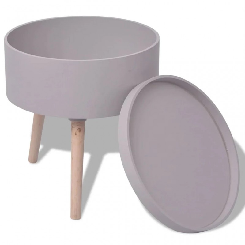 Side Table with Serving Tray Round 39.5x44.5 cm Grey Side Table with Serving Tray Round 39.5x44.5 cm Grey