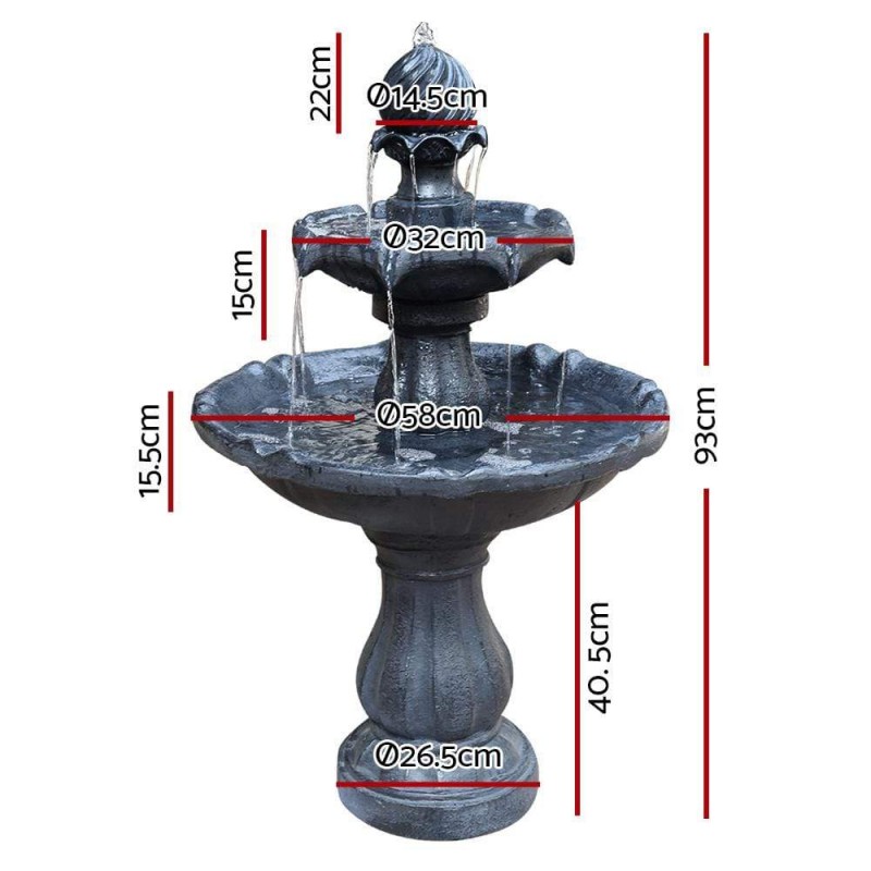 Gardeon Solar Water Feature 3 Tiers Black 93cm Gardeon Solar Water Feature 3 Tiers Black 93cm