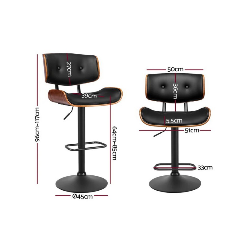 Artiss 4x Bar Stools Gas Lift Leather All Black Artiss 4x Bar Stools Gas Lift Leather All Black