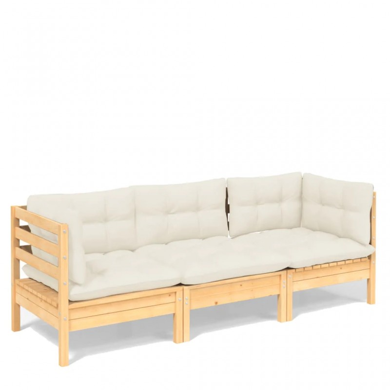3-Seater Garden Sofa with Cream Cushions Solid Pinewood 3-Seater Garden Sofa with Cream Cushions Solid Pinewood