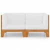 2-Seater Sofa with Cream White Cushions Solid Acacia Wood