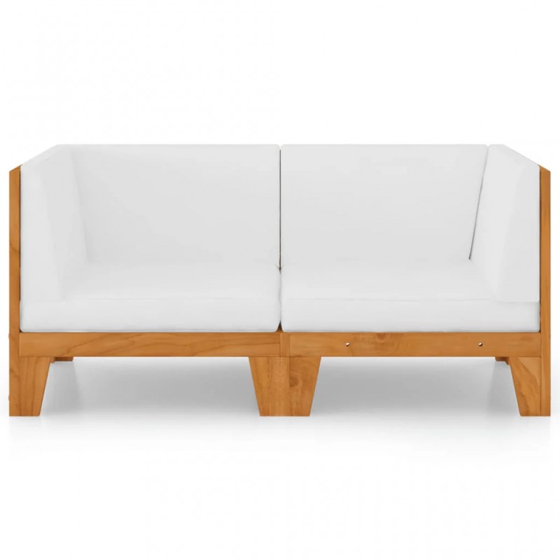 2-Seater Sofa with Cream White Cushions Solid Acacia Wood 2-Seater Sofa with Cream White Cushions Solid Acacia Wood