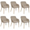 Dining Chairs 6 pcs Beige Fabric and Solid Oak Wood