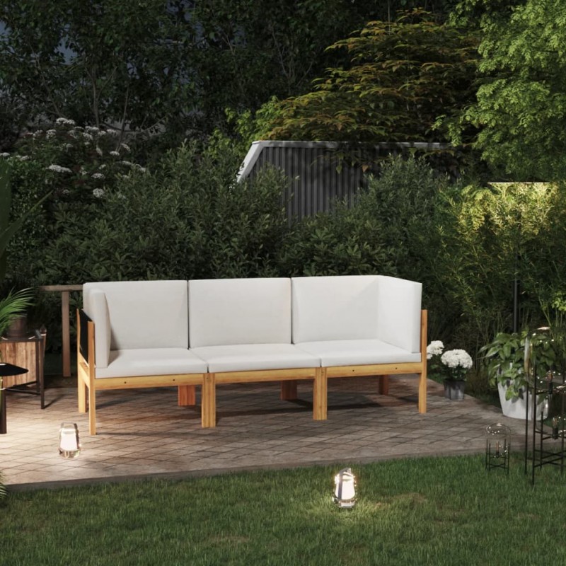 3-Seater Garden Sofa with Cushion Solid Acacia Wood