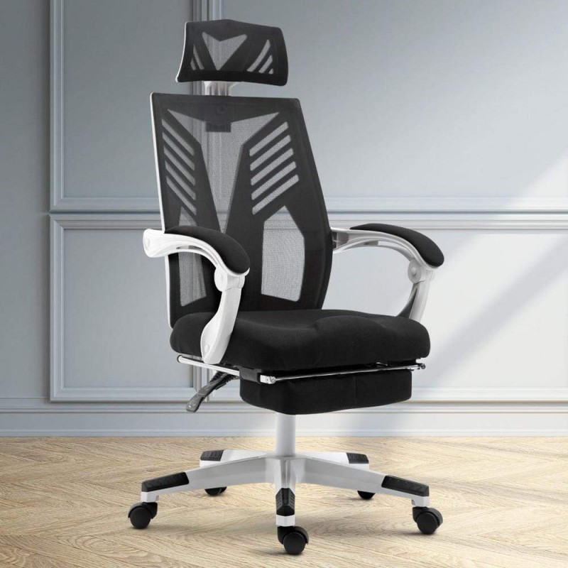 Artiss Mesh Office Chair Recliner Black White Artiss Mesh Office Chair Recliner Black White