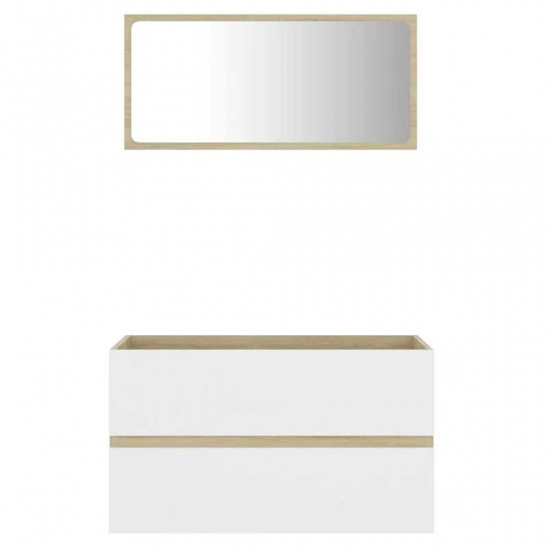 2 Piece Bathroom Furniture Set White and Sonoma Oak Engineered Wood 2 Piece Bathroom Furniture Set White and Sonoma Oak Engineered Wood