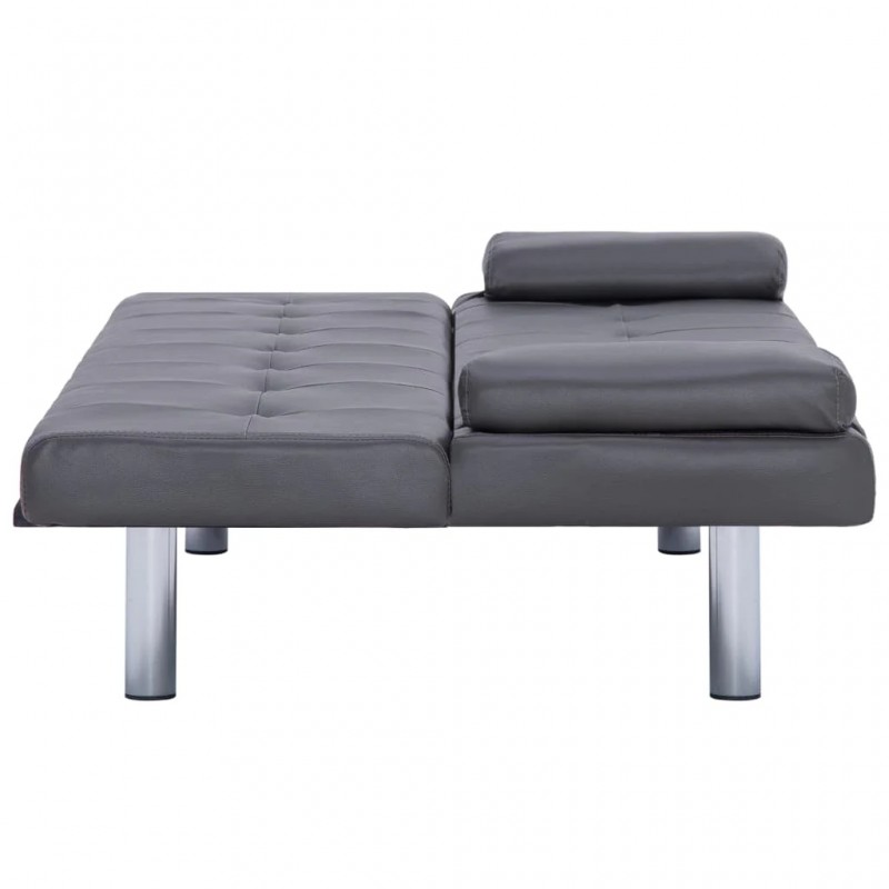Sofa Bed with Two Pillows Grey Faux Leather Sofa Bed with Two Pillows Grey Faux Leather