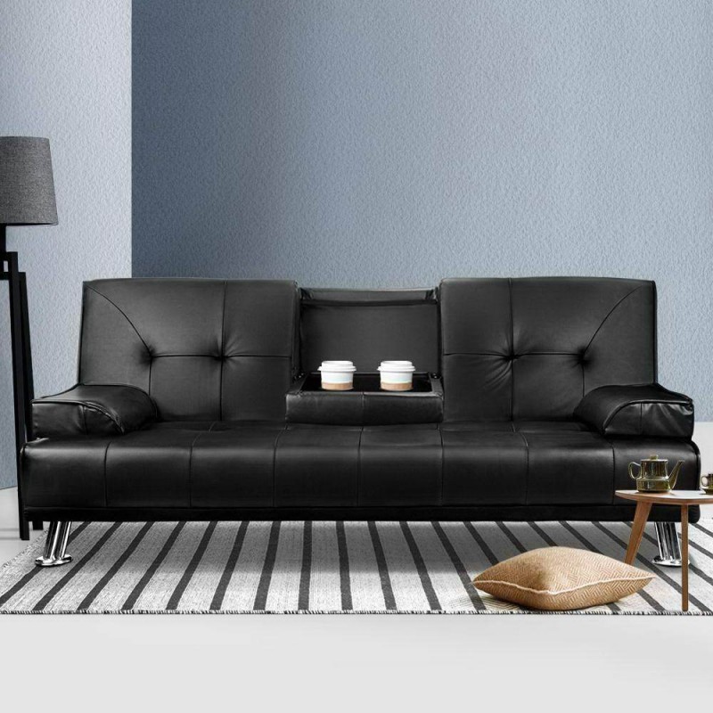 Artiss Sofa Bed 188CM Black PU Leather Artiss Sofa Bed 188CM Black PU Leather