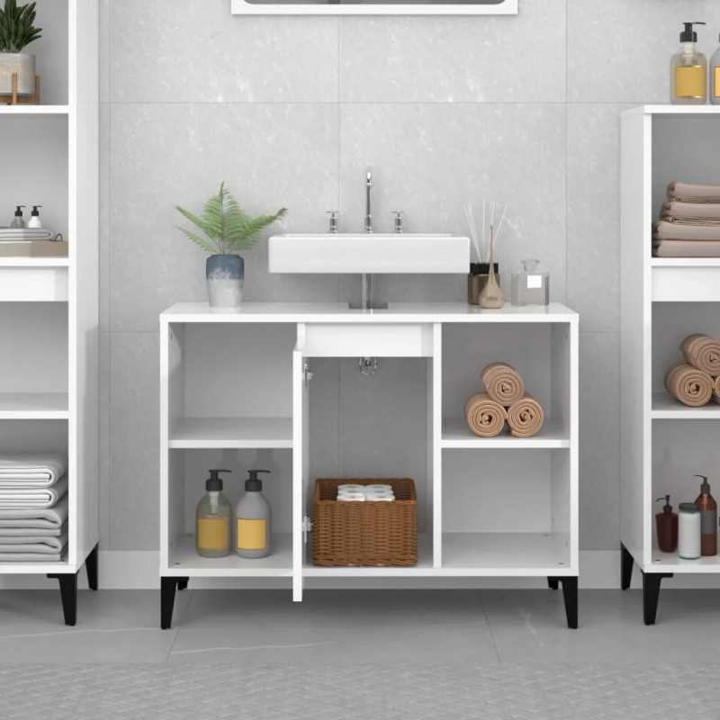 Sink Cabinet High Gloss White 80x33x60 cm Engineered Wood Sink Cabinet High Gloss White 80x33x60 cm Engineered Wood