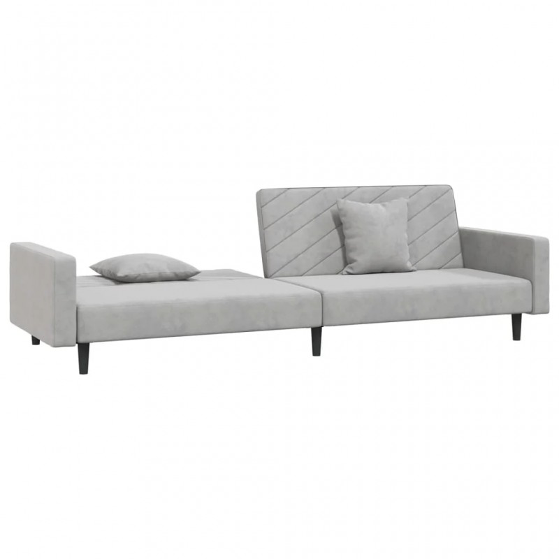 2-Seater Sofa Bed with Two Pillows Light Grey Velvet 2-Seater Sofa Bed with Two Pillows Light Grey Velvet