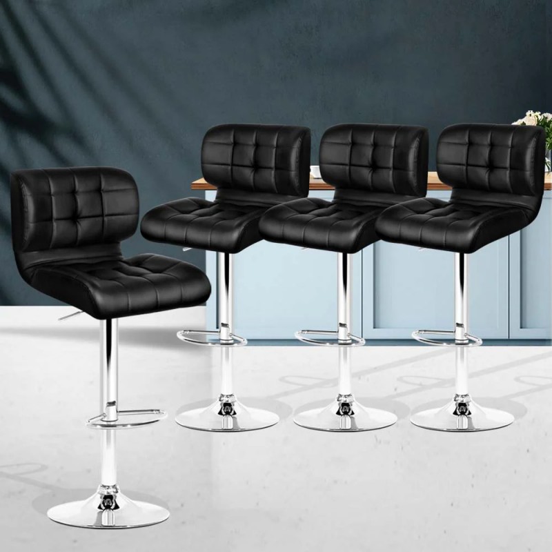 Artiss 4x Bar Stools Gas Lift Leather Padded Black Artiss 4x Bar Stools Gas Lift Leather Padded Black