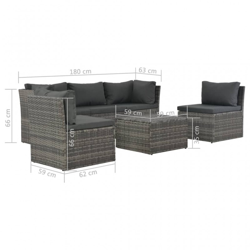 4 Piece Garden Lounge Set with Cushions Poly Rattan Grey 4 Piece Garden Lounge Set with Cushions Poly Rattan Grey