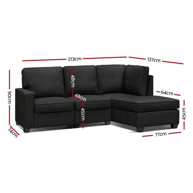 Artiss Modular Sofa Chaise Set 4-seater Dark Grey Artiss Modular Sofa Chaise Set 4-seater Dark Grey