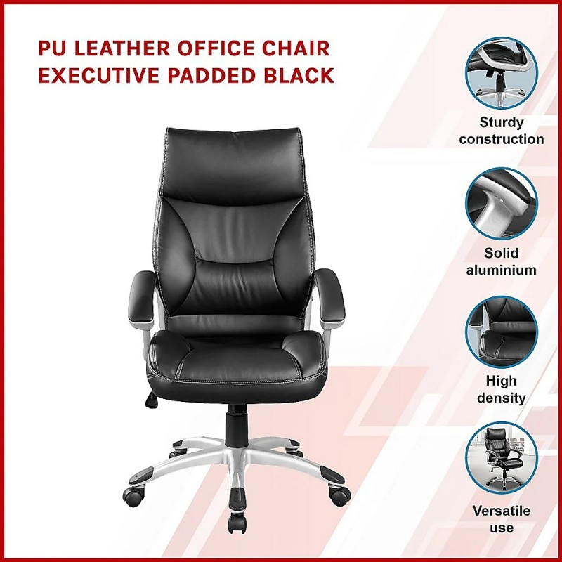 PU Leather Office Chair Executive Padded Black PU Leather Office Chair Executive Padded Black