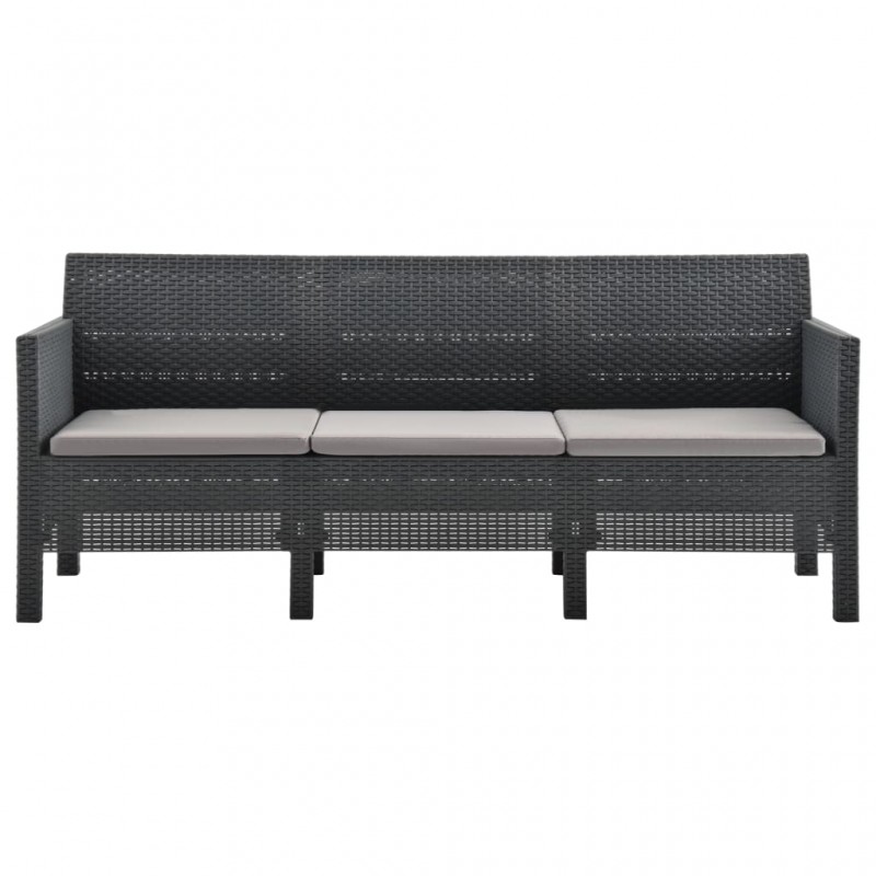 3 Piece Garden Lounge Set with Cushions PP Rattan Anthracite 3 Piece Garden Lounge Set with Cushions PP Rattan Anthracite