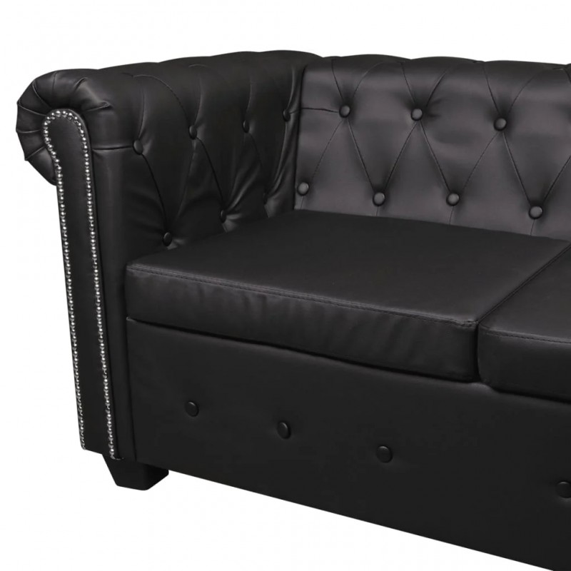 Chesterfield Corner Sofa 5-Seater Artificial Leather Black Chesterfield Corner Sofa 5-Seater Artificial Leather Black