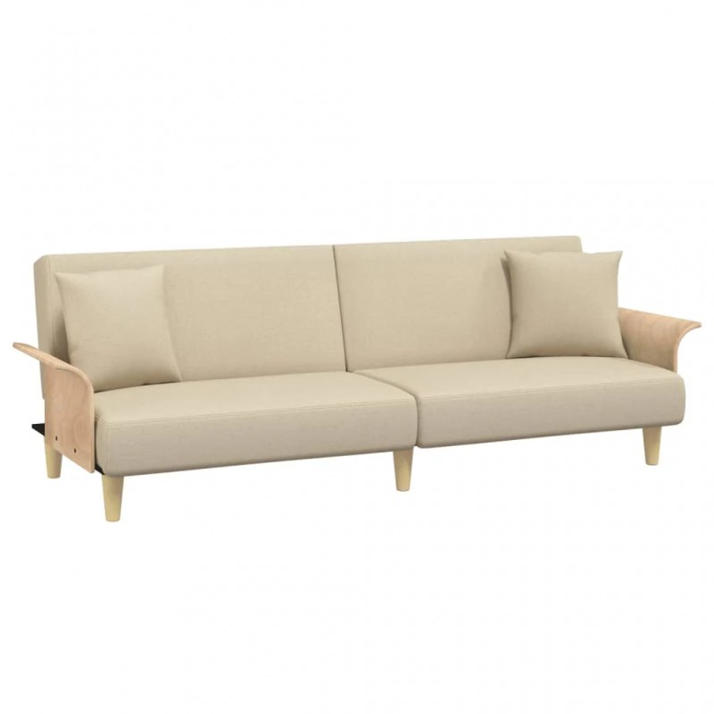 Sofa Bed with Armrests Cream Fabric Sofa Bed with Armrests Cream Fabric