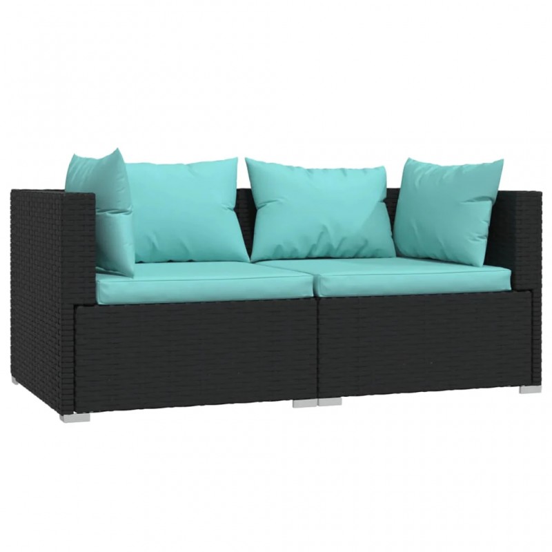 2-Seater Sofa with Cushions Black Poly Rattan 2-Seater Sofa with Cushions Black Poly Rattan