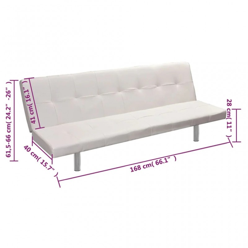 Sofa Bed with Two Pillows Artificial Leather Adjustable Cream White Sofa Bed with Two Pillows Artificial Leather Adjustable Cream White
