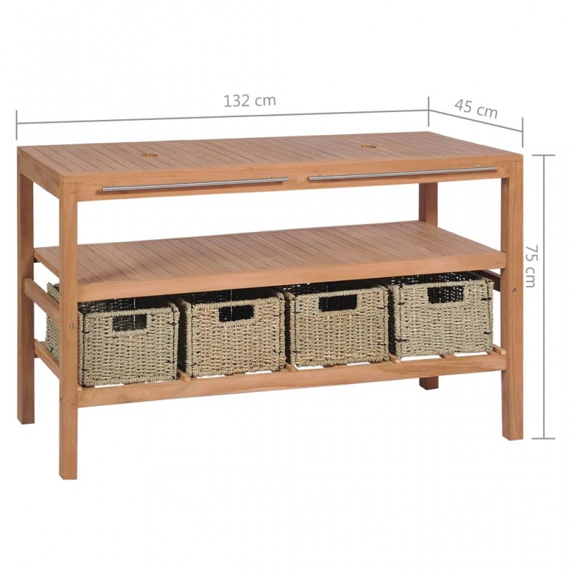 Bathroom Vanity Cabinet with 4 Baskets Solid Teak 132x45x75 cm Bathroom Vanity Cabinet with 4 Baskets Solid Teak 132x45x75 cm