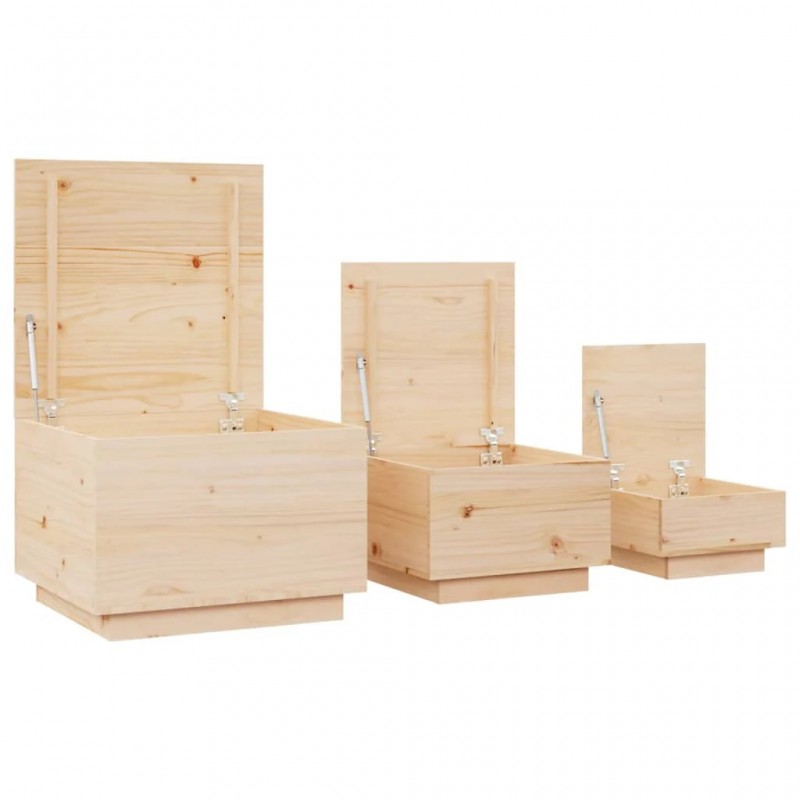Storage Boxes with Lids 3 pcs Solid Wood Pine Storage Boxes with Lids 3 pcs Solid Wood Pine