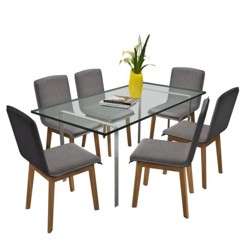 Dining Chairs 6 pcs Light Grey Fabric and Solid Oak Wood (241153+241154) Dining Chairs 6 pcs Light Grey Fabric and Solid Oak Wood (241153+241154)