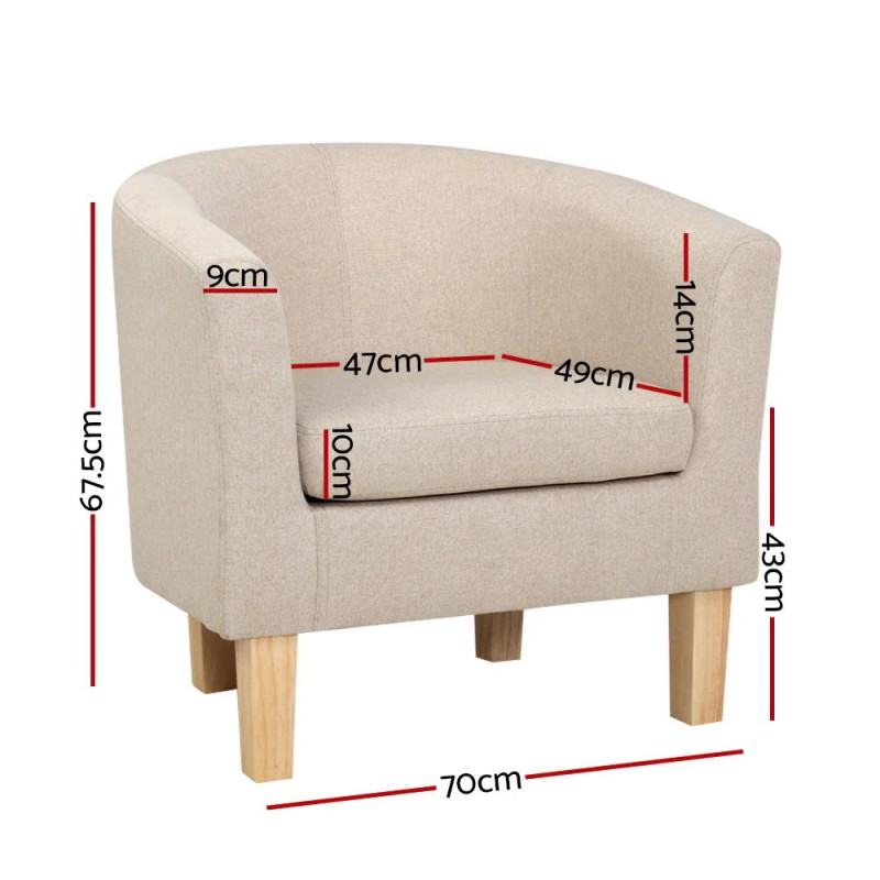 Artiss Armchair Lounge Chair Tub Accent Armchairs Fabric Sofa Chairs Beige Artiss Armchair Lounge Chair Tub Accent Armchairs Fabric Sofa Chairs Beige