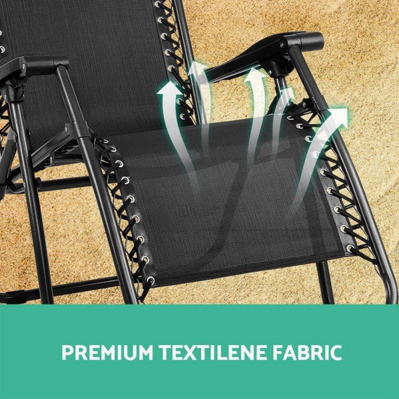 Gardeon 2PC Zero Gravity Chair Folding Outdoor Recliner Adjustable Sun Lounge Camping Black Gardeon 2PC Zero Gravity Chair Folding Outdoor Recliner Adjustable Sun Lounge Camping Black