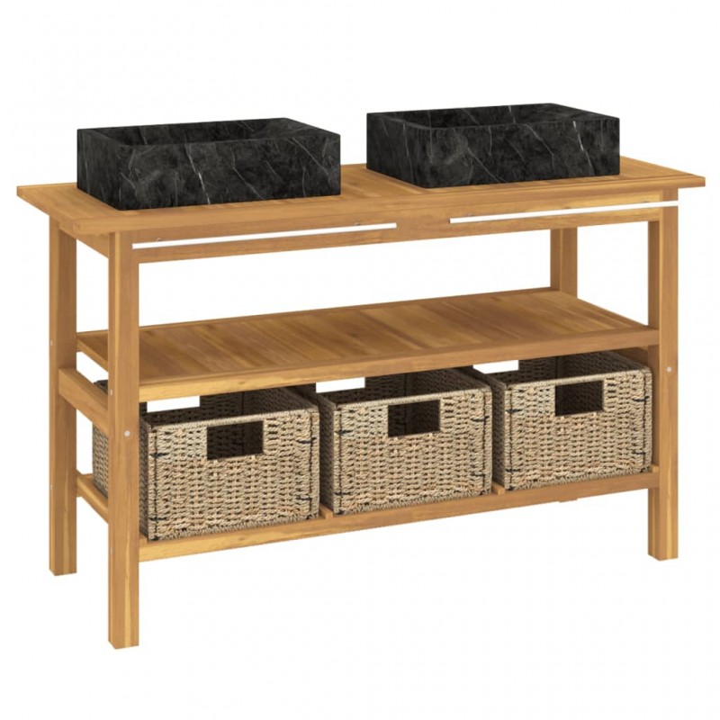 Bathroom Vanity Cabinet with Black Marble Sinks Solid Wood Teak Bathroom Vanity Cabinet with Black Marble Sinks Solid Wood Teak