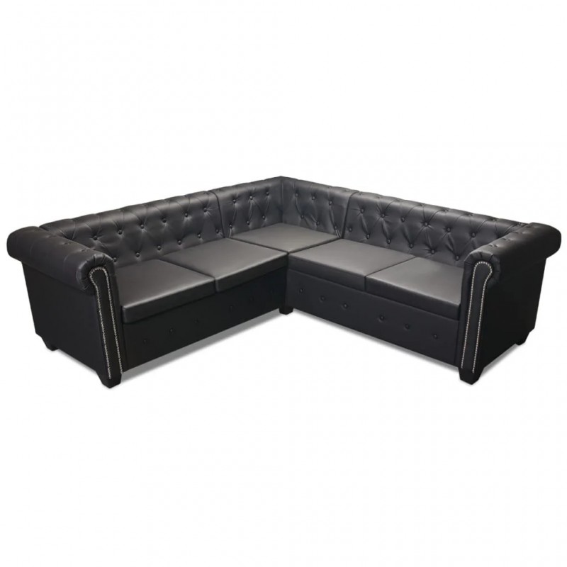 Chesterfield Corner Sofa 5-Seater Artificial Leather Black Chesterfield Corner Sofa 5-Seater Artificial Leather Black
