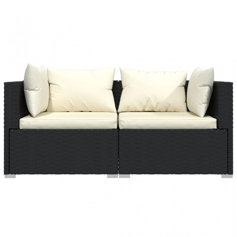 2-Seater Sofa with Cushions Black Poly Rattan 2-Seater Sofa with Cushions Black Poly Rattan