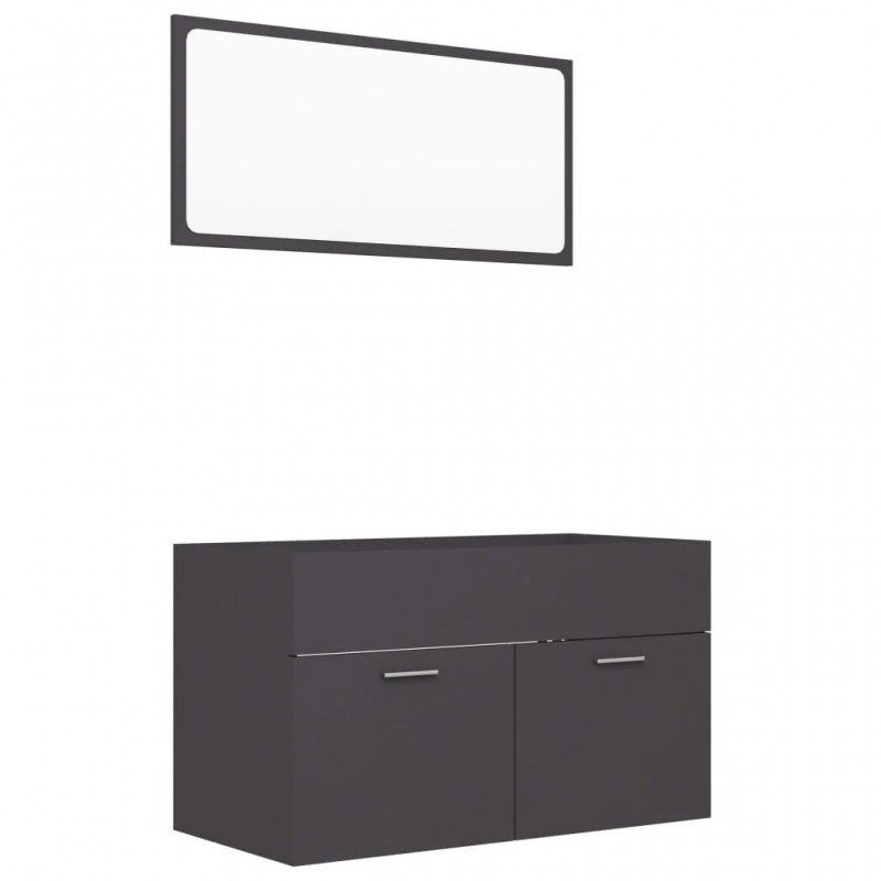 2 Piece Bathroom Furniture Set Grey Engineered Wood 2 Piece Bathroom Furniture Set Grey Engineered Wood