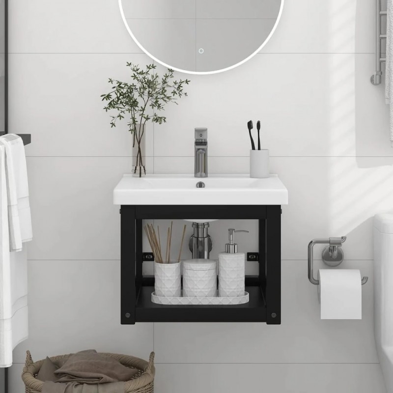 Wall-mounted Bathroom Washbasin Frame Black 40x38x31 cm Iron Wall-mounted Bathroom Washbasin Frame Black 40x38x31 cm Iron
